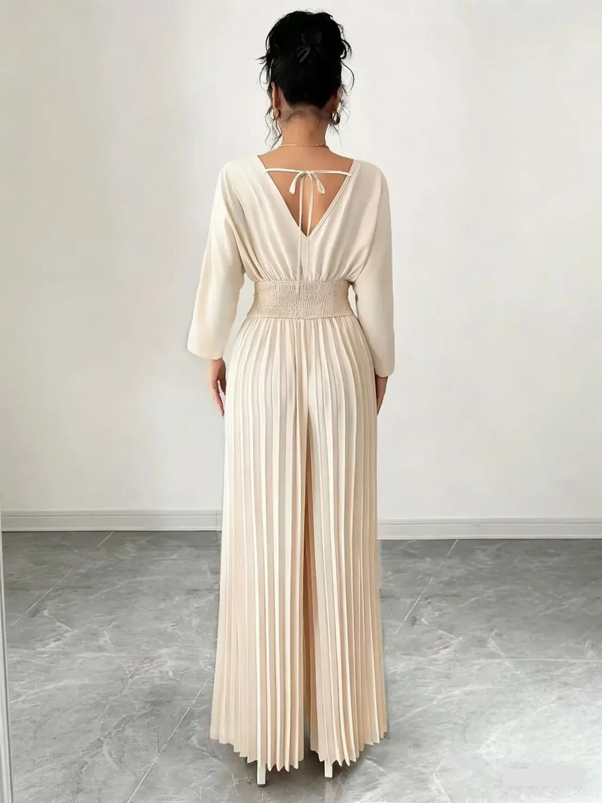 Pleated High Waist Wide Leg Capri Jumpsuits 2026 Trend V Neck Wrap Elegant Women's Palazzos White Three Quarter Long Romper