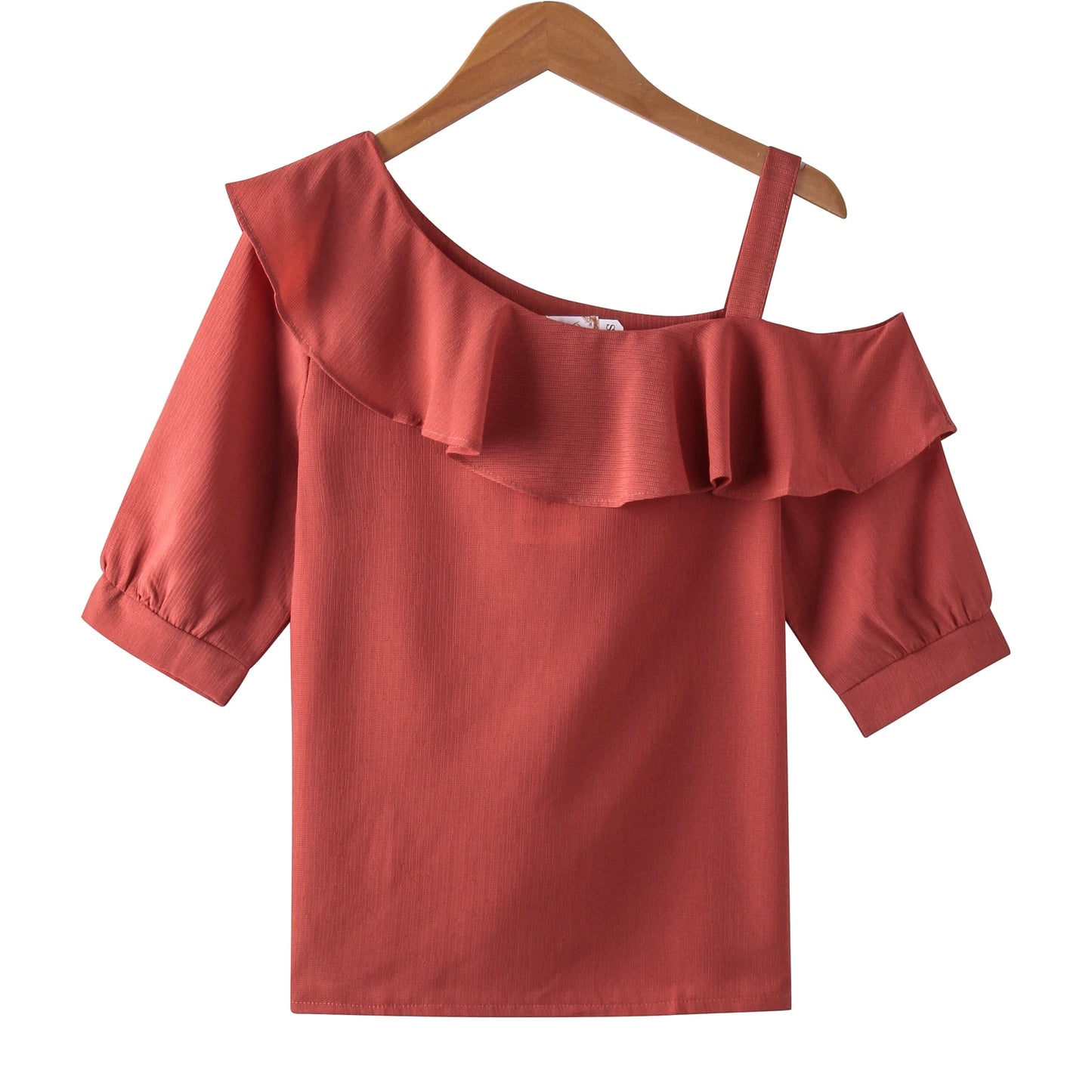 Women's Shirt Tops One-Shoulder Ruffles Short-sleeved Chiffon Blouse