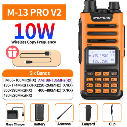 Baofeng M-13 Pro V2 Air Band Walkie Talkie Long Range Wireless Copy Frequency Multi Band NOAA Type-C AM Two Way Radio