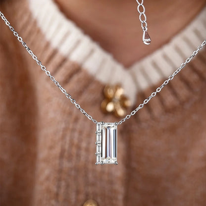 3CT Baguette Cut Moissanite Pendant Necklace for Women S925 Silver Plated 18K Lab Diamond Adjustable Chain Trendy Neck Jewelry