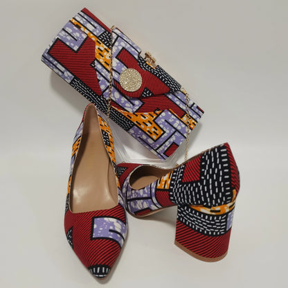 New Pretty Shoes And Purse African Kente Wax Prints Fashion Ankara Bag Match Wax Fabric Women High Heels Shoes 37-42  For Party