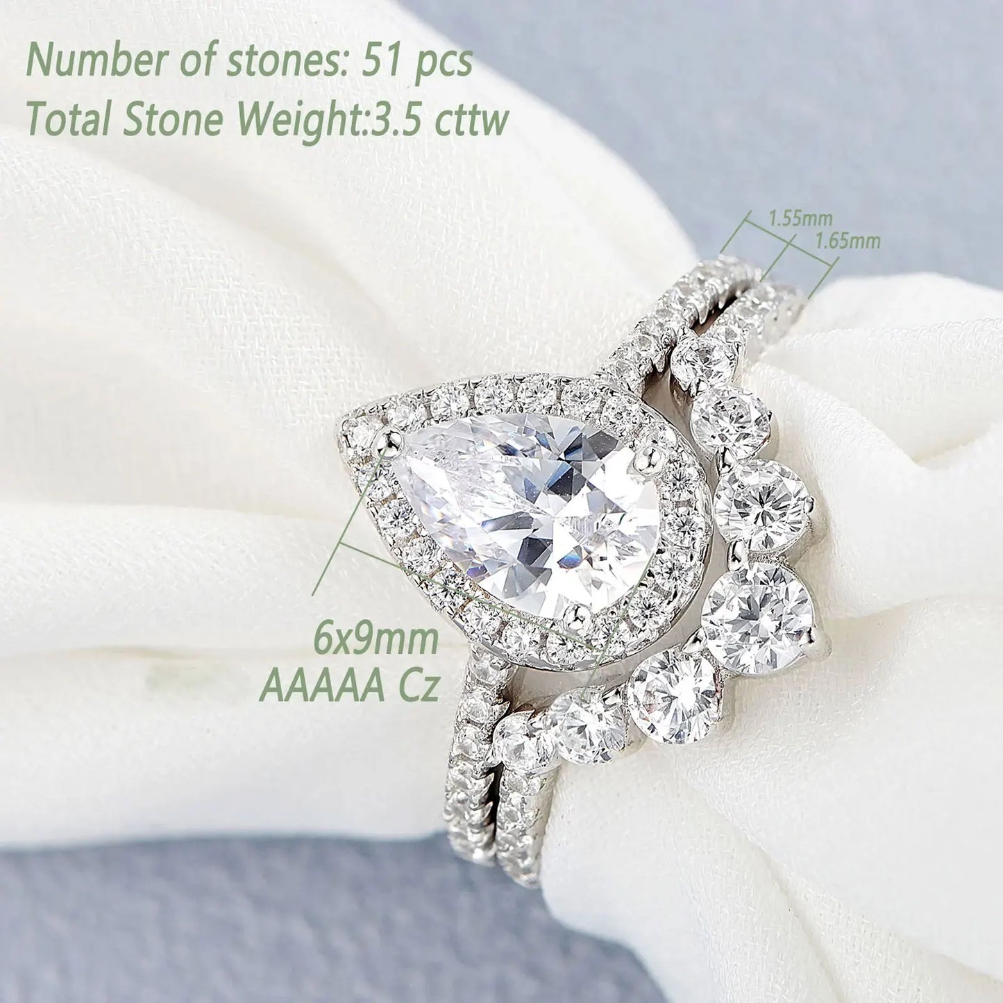 Newshe 1.5 Ct Halo Pear Cut 925 Silver Engagement Ring Set for Women Cambered Wedding Band High Grade Cz Luxury Bridal Jewelry