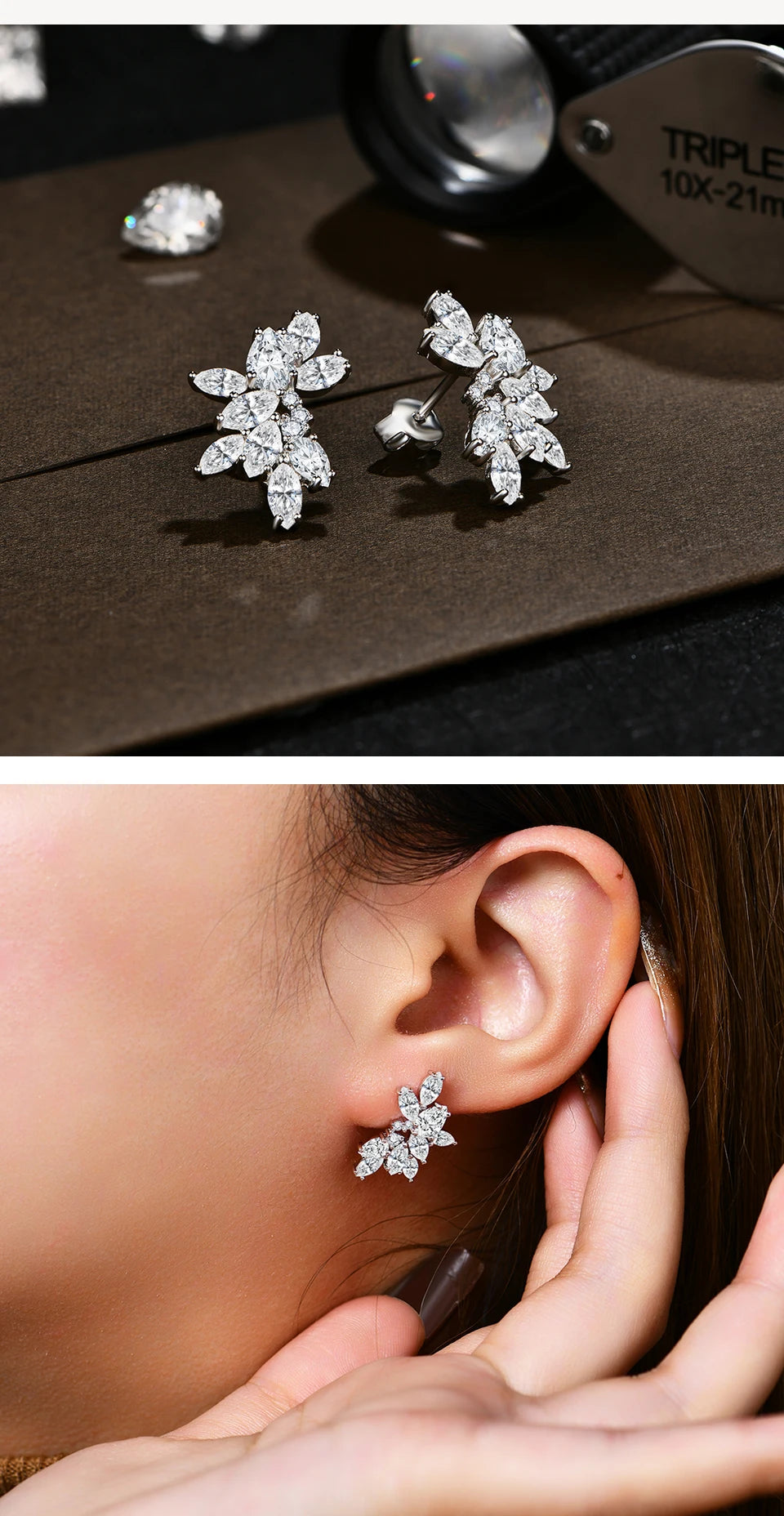 MINTYBOX Synthetic Moissanite Cluster Stud Earrings Solid 925 Sliver 18k Gold Plated for Women Wedding Engagement Luxury Jewelry