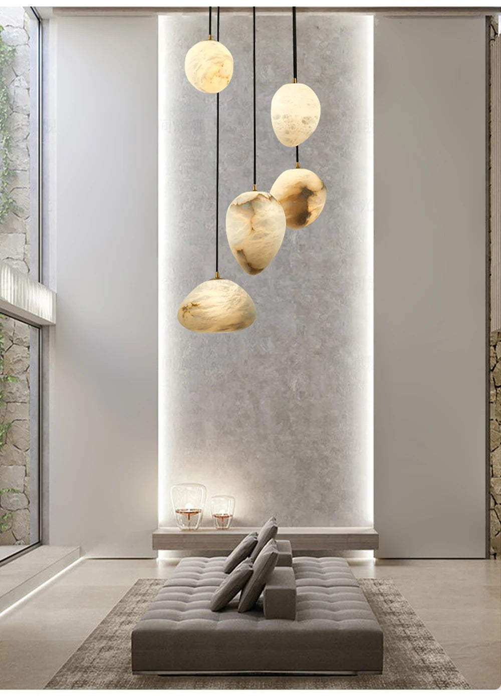 Natural Marble Art Pendant Lights Stone Lustre Copper LED Indoor Room Hanging Lamps For Ceiling Hall Stair Luxury Home Decor