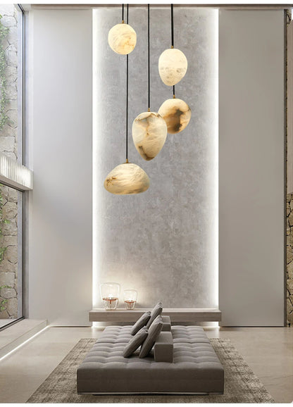 Natural Marble Art Pendant Lights Stone Lustre Copper LED Indoor Room Hanging Lamps For Ceiling Hall Stair Luxury Home Decor