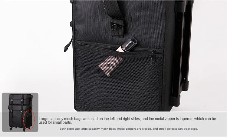 KLQDZMS Professional Cosmetic Case Female Oxford Cloth Beauty Manicure Toolkit Large Capacity Trolley With Wheel Luggage Bag
