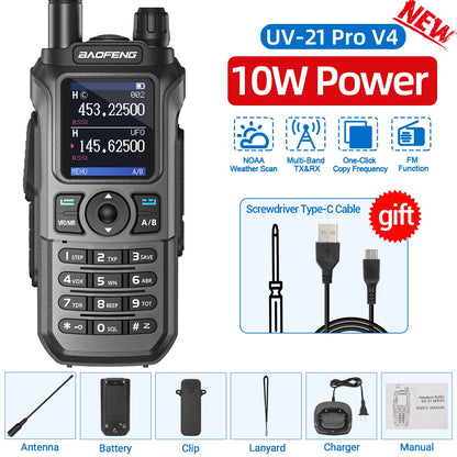 BAOFENG UV-21 PRO V4 Walkie Talkie 10W High Power Multi Band Long Range Wireless Copy Frequency Upgrade UV-21 Pro Two Way Radio