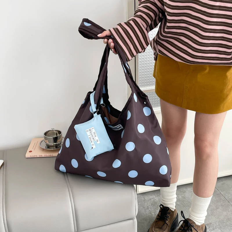 New Large Capacity Tote Handbag Polka Dot Shoulder Bag Fashion Top-Handle Bags Vintage Hobo Bucket Bag Commuting Underarm Pouch