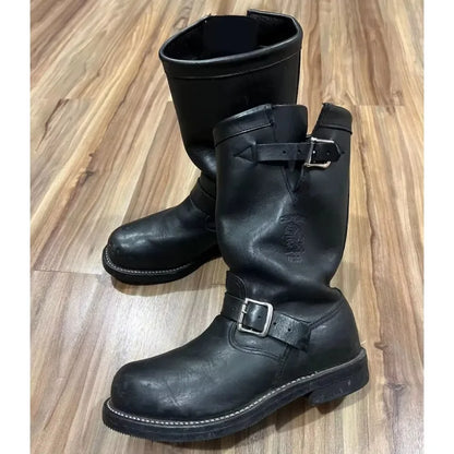 Handmade Vintage Velvet Khaki Work Boots Men's American Style Mid-Calf Retro Thick Bottom Belt Buckle Motor Vehicle Engineeri