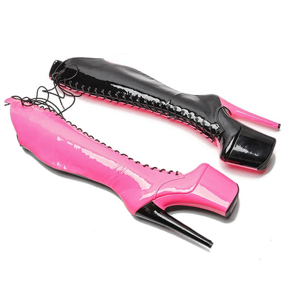 Leecabe 20CM/8inches Two Color Patent Upper Fashion Lady High Heel Platform Pole Dance Boots