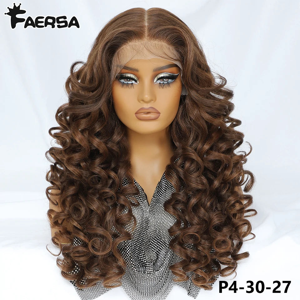Latisha 13X6 HD 13X5X1 Synthetic Lace Front Wigs Curly Pre Plucked Lace Frontal Wig with Bangs for Women Highlight with Babyhair