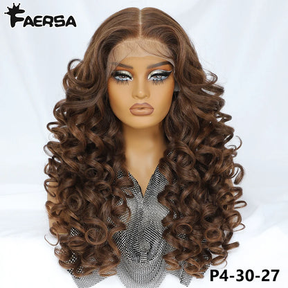Latisha 13X6 HD 13X5X1 Synthetic Lace Front Wigs Curly Pre Plucked Lace Frontal Wig with Bangs for Women Highlight with Babyhair