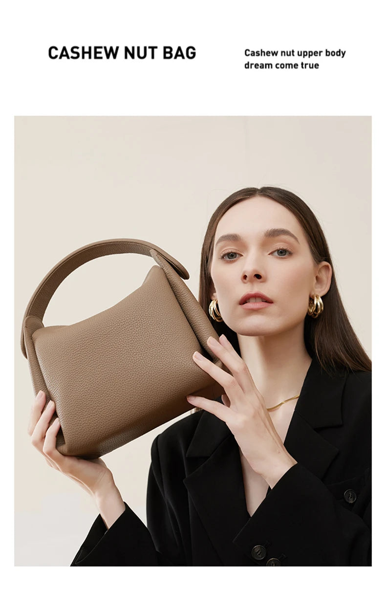 Burminsa Cowhide Genuine Leather Tote Shoulder Bags For Women 2026 Luxury Designer Crossbody Purses Bucket Work Ladies Handbags