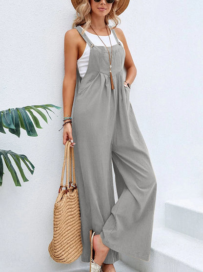 Women Casual Straps Jumpsuits Summer Autumn Harajuku Slim Wide Leg Trousers Dungaree Bib Overalls Elegant Sleeveless BF Jumpsuit