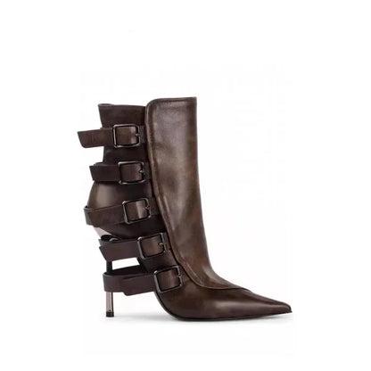 New Belt Buckle Stiletto High Heels Knee Length Boots Autumn/Winter Women's Fashion Pointed Party 34-46 Large Medium Boots