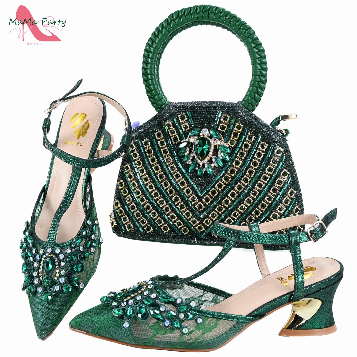 Purple Color New Arrivals Italian Design Nigerian Women Shoes and Bag Set Pointed Toe Slipper with Shinning Crystal for Party