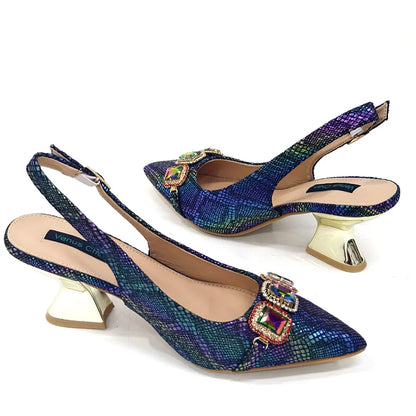Newest Style Teal Sky Color Platform Design Peep Toe Ladies Shoes Matching Bag Set For Mature Women Heel Party Pump