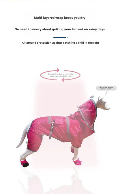 Reflective Dog Raincoat with Clear Hood, Waterproof 4-Legged Pet Rain Jacket for Small Medium Dogs