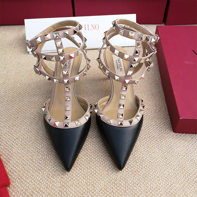 Women's Gladiator Sandals Summer 2026 Rivet High-heeled Three Straps Real Leather Ankle Luxury Brand Designer Pumps Ladies Shoes