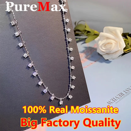PureMax 3ct/9ct Premium Real Shiny Moissanite Necklace For Women S925 Silver Moissanite Diamond Necklace Party Fine Jewelry