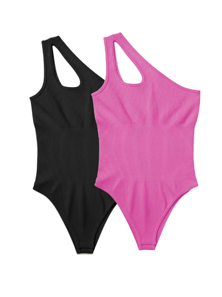 Women's Yoga Bodysuit Solid Color Sleeveless Sexy Fitness Workout Breathable One Shoulder Sport Yoga Tight Bodysuit