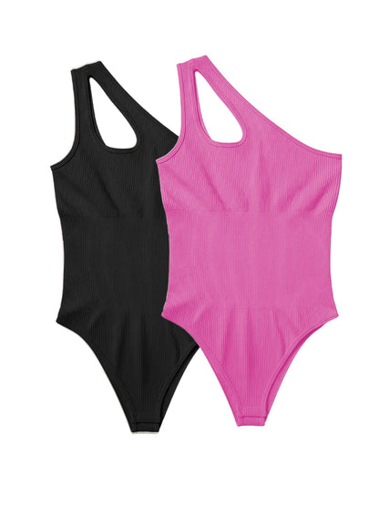 Women's Yoga Bodysuit Solid Color Sleeveless Sexy Fitness Workout Breathable One Shoulder Sport Yoga Tight Bodysuit