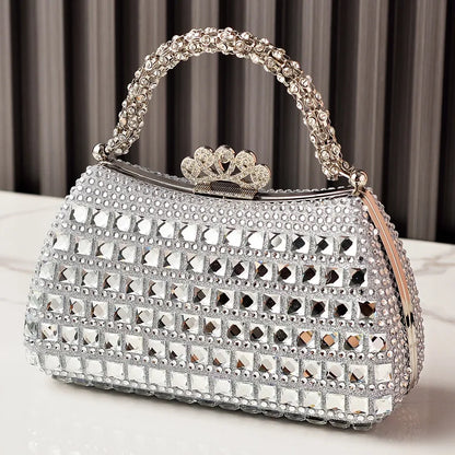 Silver Woman Bag Shine Bling Crown Hasp Diamond Shoulder Bag Crossbody Luxury Designers Rivet Clutch Party Evening Sparkly Purse