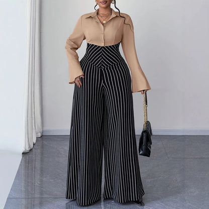 XL-4XL Plus Size Women Clothes Jumpsuit Clothes Long Sleeve Urban Leisure Bodysuit New Wide Leg Jumpsuit Wholesale Dropshipping
