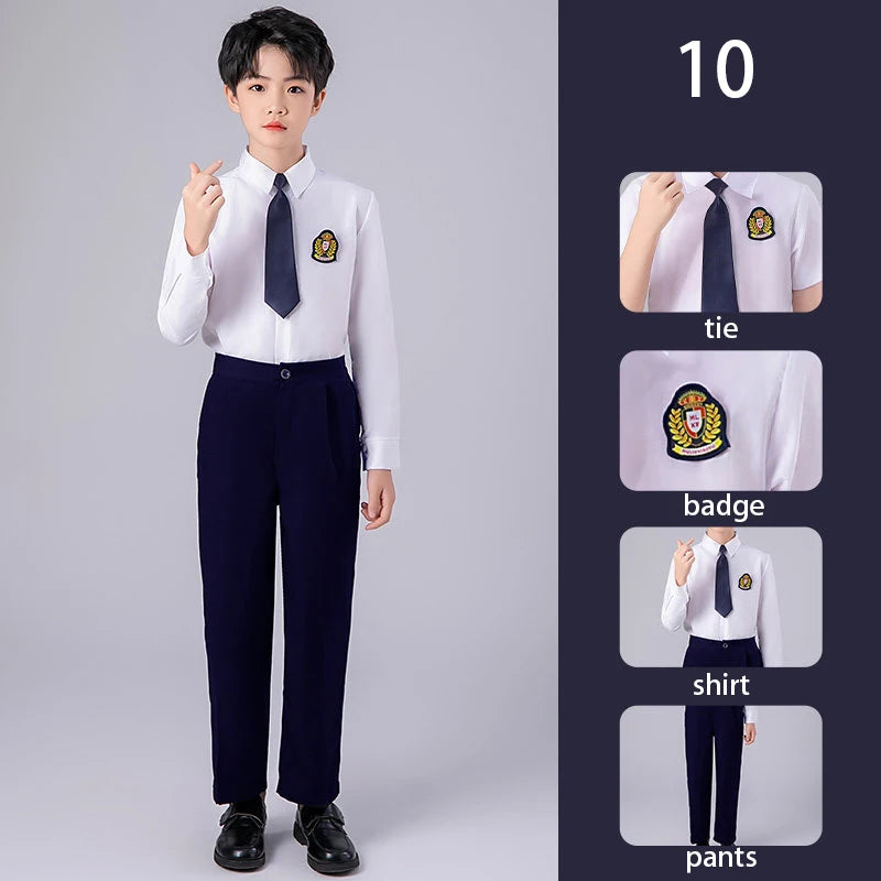 Girls Preppy Style Pleated Jumper Dress Headdress + Bow Tie Pants Suit Children Choir Poetry Performance Fashion School Uniform