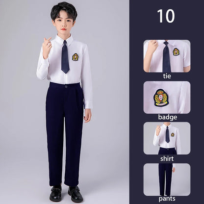 Girls Preppy Style Pleated Jumper Dress Headdress + Bow Tie Pants Suit Children Choir Poetry Performance Fashion School Uniform