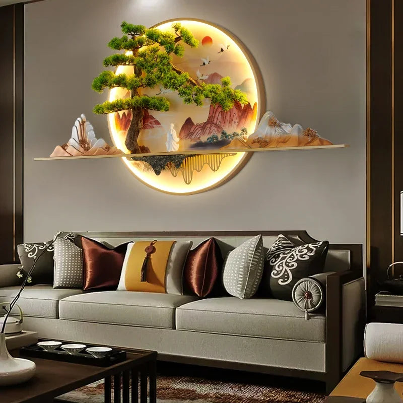 TINNY Modern LED Wall Picture Light Inside Creative Chinese Pine Landscape Mural Sconces Lamp for Home Living Bedroom Study