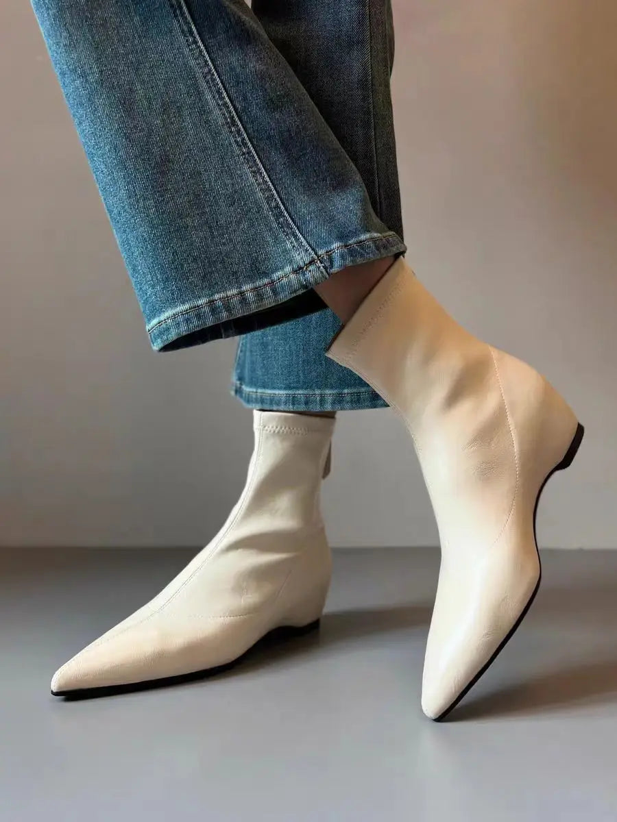 Flats Women's Ankle Boots Luxury Pointed Toe Leather Shoes Winter Sexy Short Boots 2025 Elegant Dress Chelsea Boots Mujer Shoes