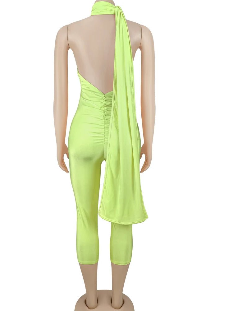 Beyprern Elegant Pink Halter Backless Jumpsuits for Women Sexy Bodycon Jumpsuit Club Party Night Outfits Rompers 2026