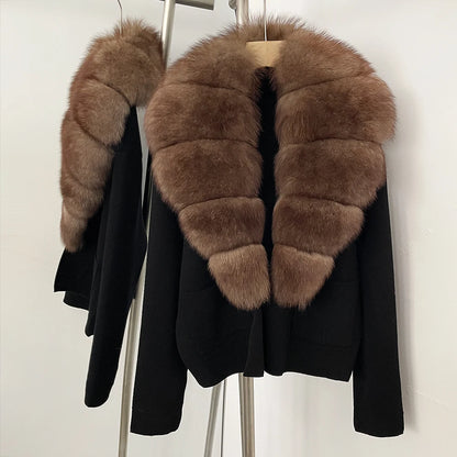 OFTBUY Loose Fit Warm Winter Fashion Lady Outerwear Sweater Female 2025 New Women's Knit Cardigan with Large Real Fox Fur Collar