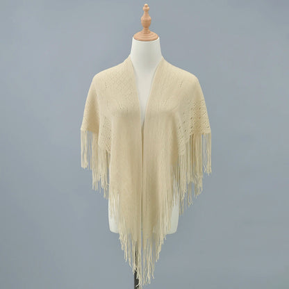 Knit Hollow Out Fake Collar Warm Tassel Shawl Scarf Fashion Pullover Lightweight Solid Knitted Large Scarfs Women Muffler Wrap