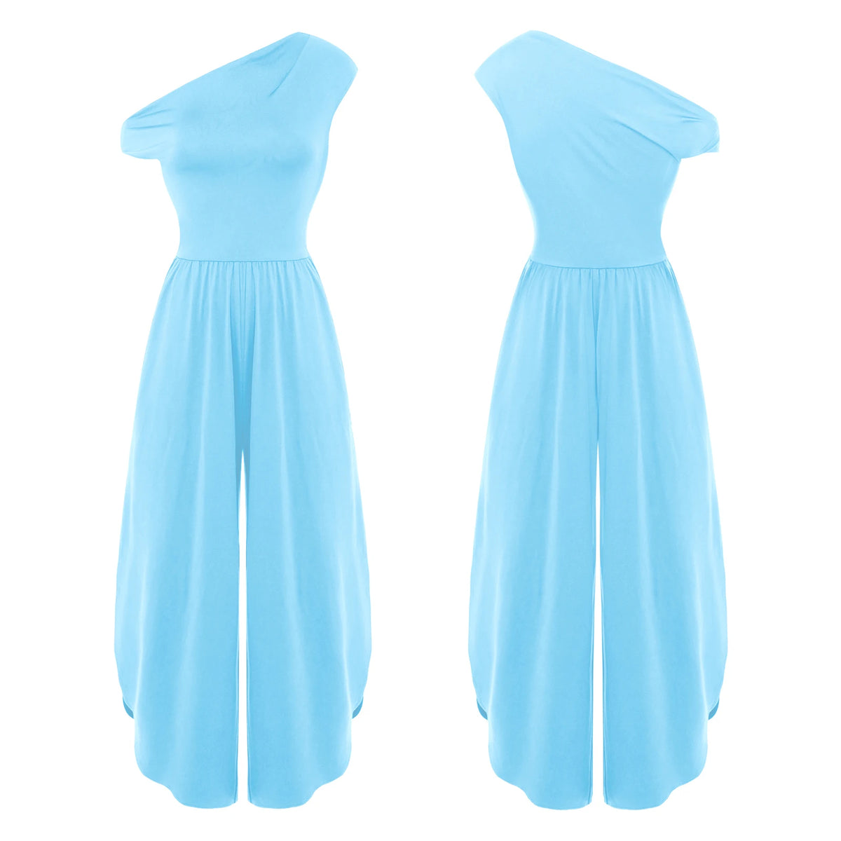 Women Elegant Chiffon Party Jumpsuit Off Shoulder Split Wide Leg Rompers with Pockets for Wedding Formal Party Evening Vacation