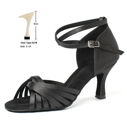 CIDIPAI Black Silk Satin Latin Dance Shoes For Women Latex Soft Soled Ballroom Tango Salsa Dance Shoes Indoor Party Shoes