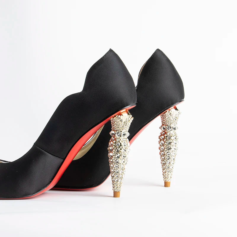 luxury Red Bottom Black Pointed toe Heels for Women Shoes 2024 Elegant and Classy Designer Slingback Heels High Quality big Size