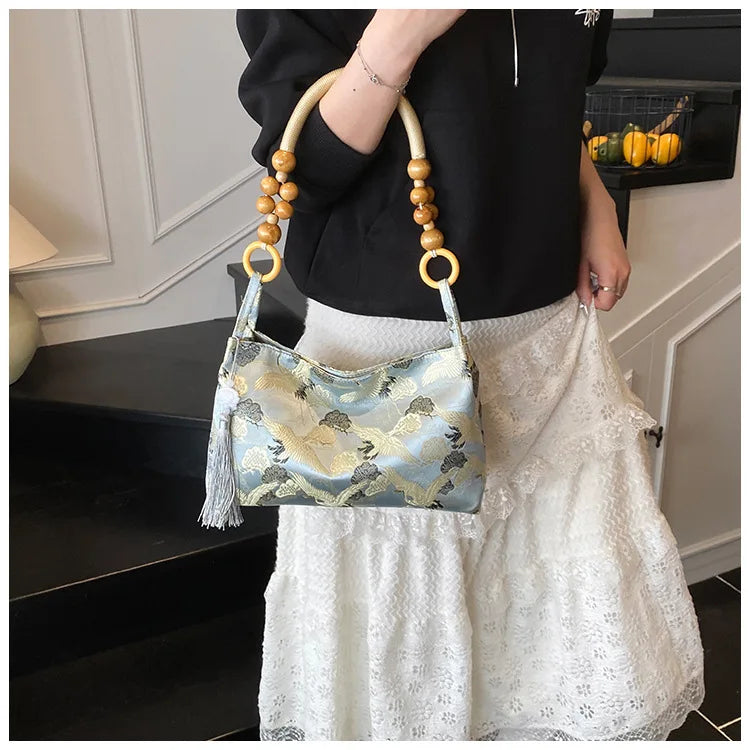 Shoulder Bags Tassel Decoration Embroidered National Style Hasp Sewing Thread 2026 Spring New Hot Sale Women's Handbags