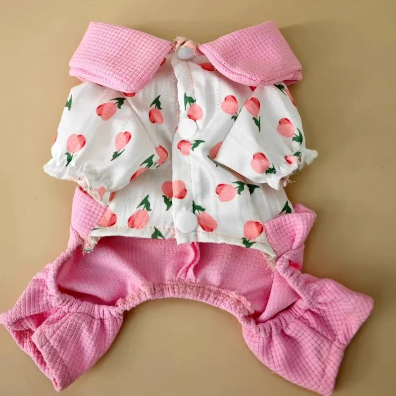 Sweet Pet Clothes Floral Print Dog Jumpsuit Overalls Pink O-Neck Pajamas Tracksuit For Small Medium Dogs Dachshund Puppy Onesie