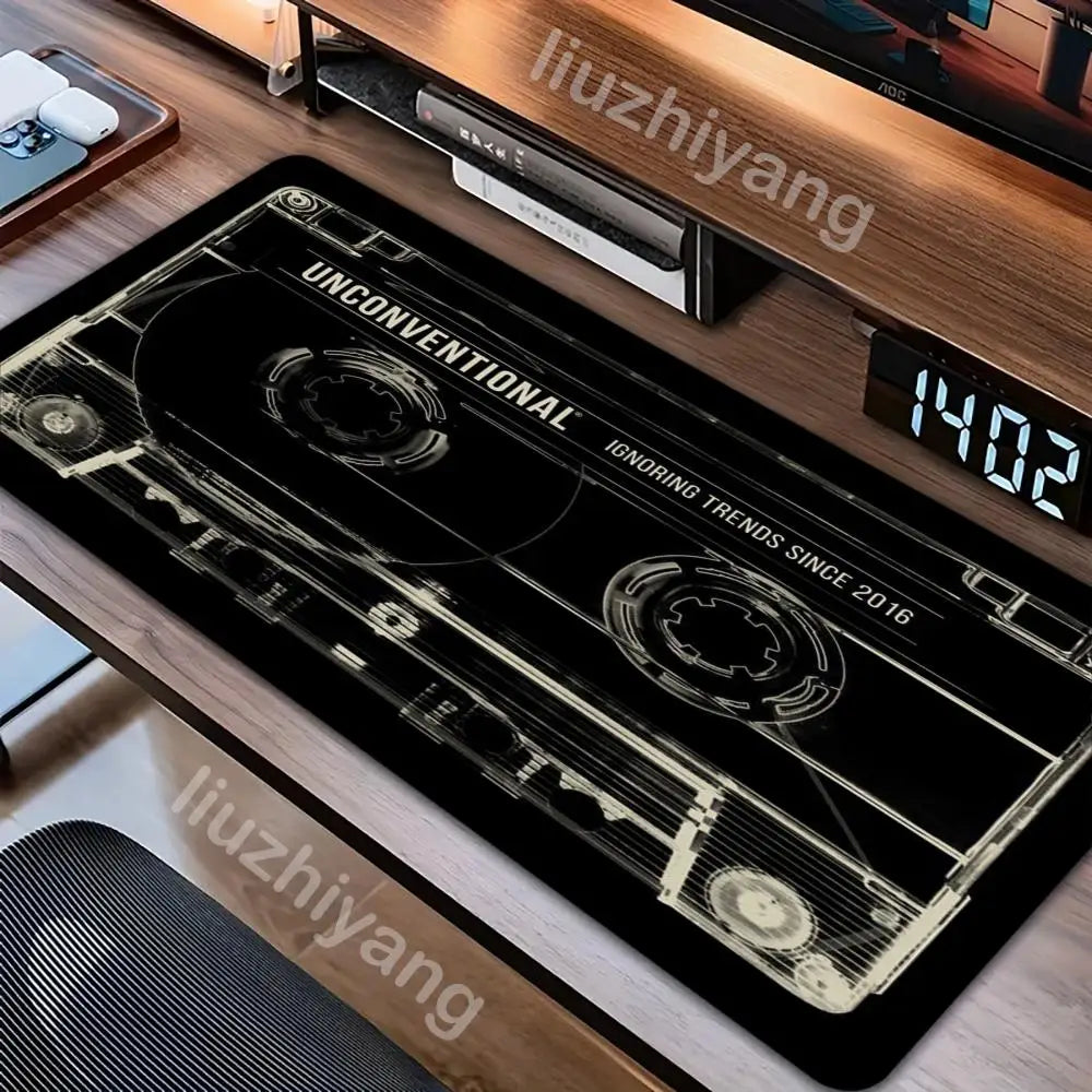 Retro Cassette Tape Mouse Pad Large Computer Office Game Table Mat Rubber Anti-slip Stitched Keyboard Mat 90x40 XXL Desk Pads