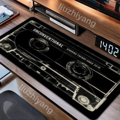 Retro Cassette Tape Mouse Pad Large Computer Office Game Table Mat Rubber Anti-slip Stitched Keyboard Mat 90x40 XXL Desk Pads