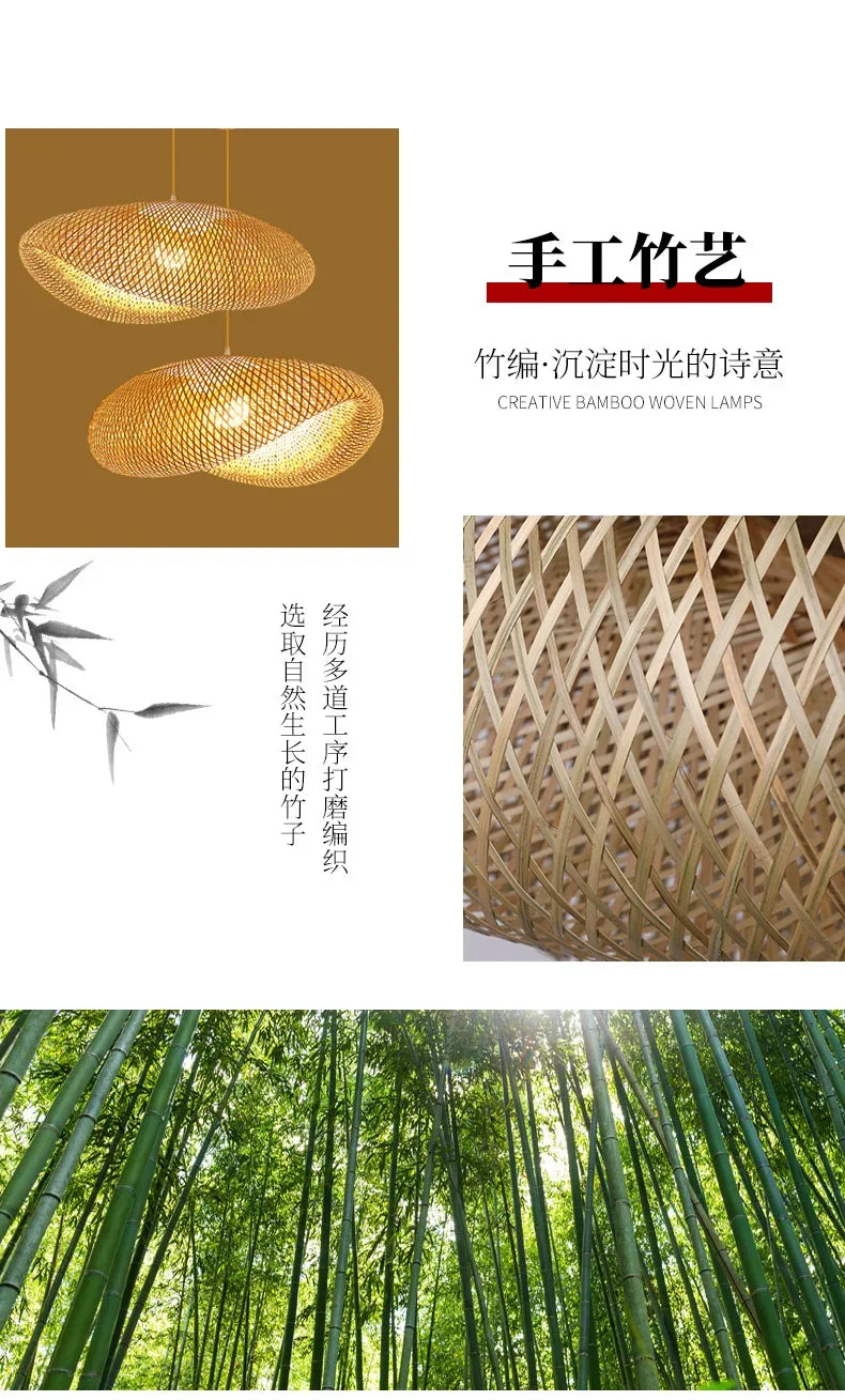Bamboo Pendant Lights Hand Woven Ceiling Weaving Chandelier Lamp Rattan Wicker Hanging LED Fixtures Home Bedroom Bamboo Art Lamp