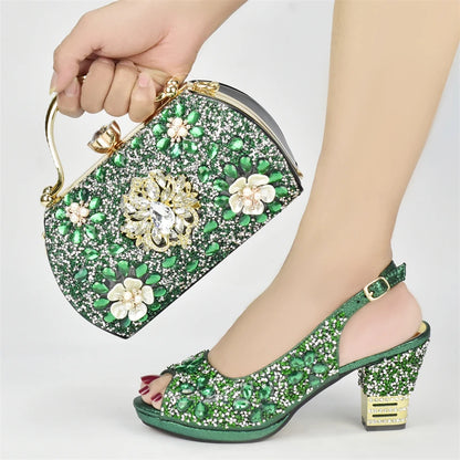 Italian Shoes and Bags Matching Set with Rhinestone Plus Size Shoes Luxury Italian Shoe and Bag Set 2026 Wedding Shoes Bride
