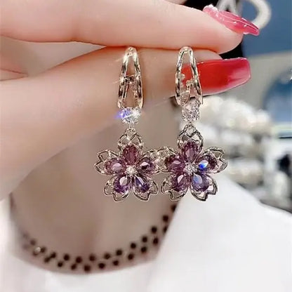 Exquisite Leaves Crystal Flower Stud Earrings For Women AAA Zircon Rose Butterfly Tassel Earring Bride Wedding Party Jewelry