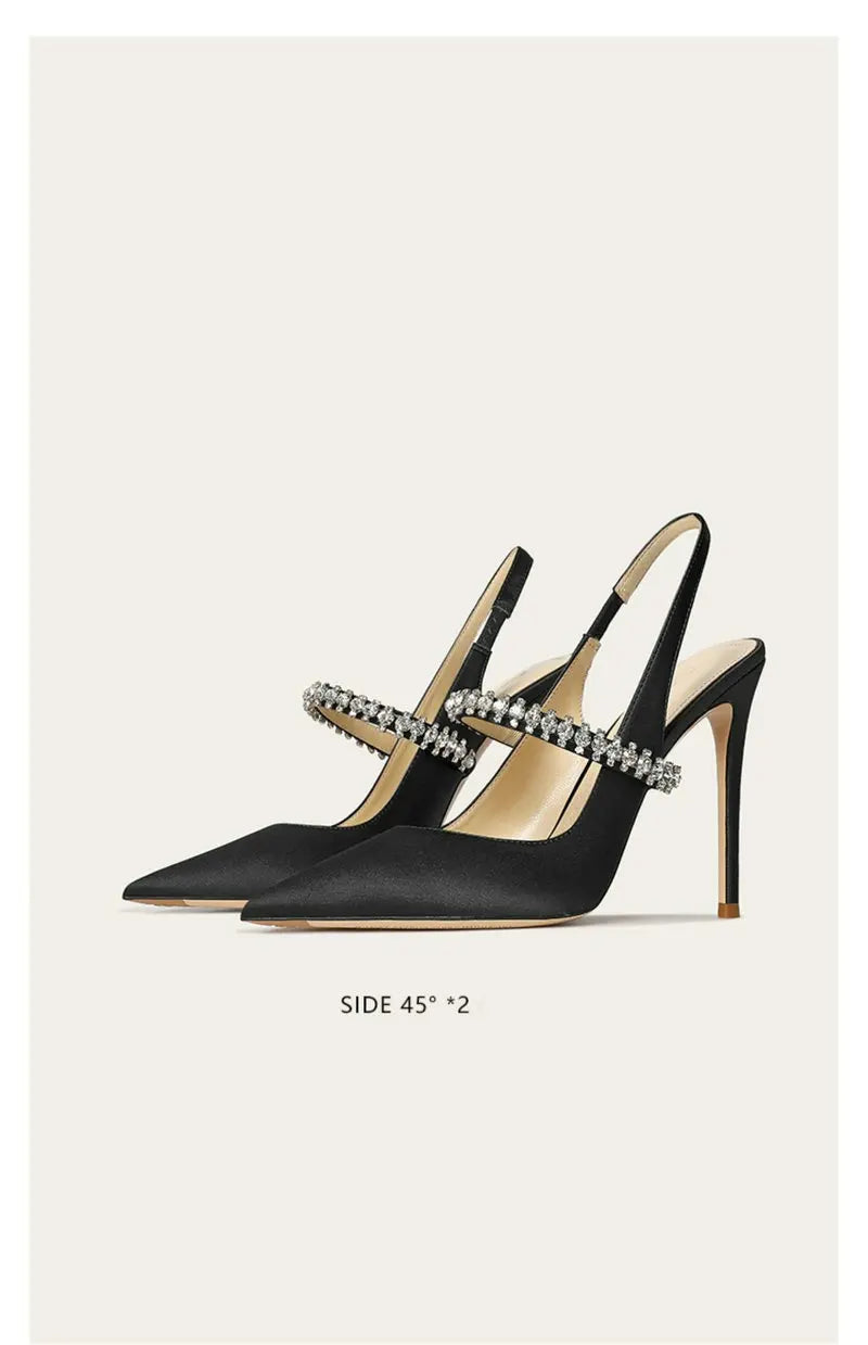 Luxury Rhinestone Pointed Toe Women Pumps Elegant Crystal Wedding Bridal Shoes Satin Silk Design Mules High Heels