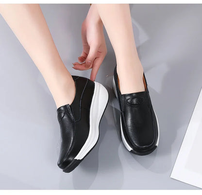Women Flats Platform Loafers Ladies Elegant Genuine Leather Moccasins Shoes Woman Spring Round Toe Slip On Casual Women's Shoes