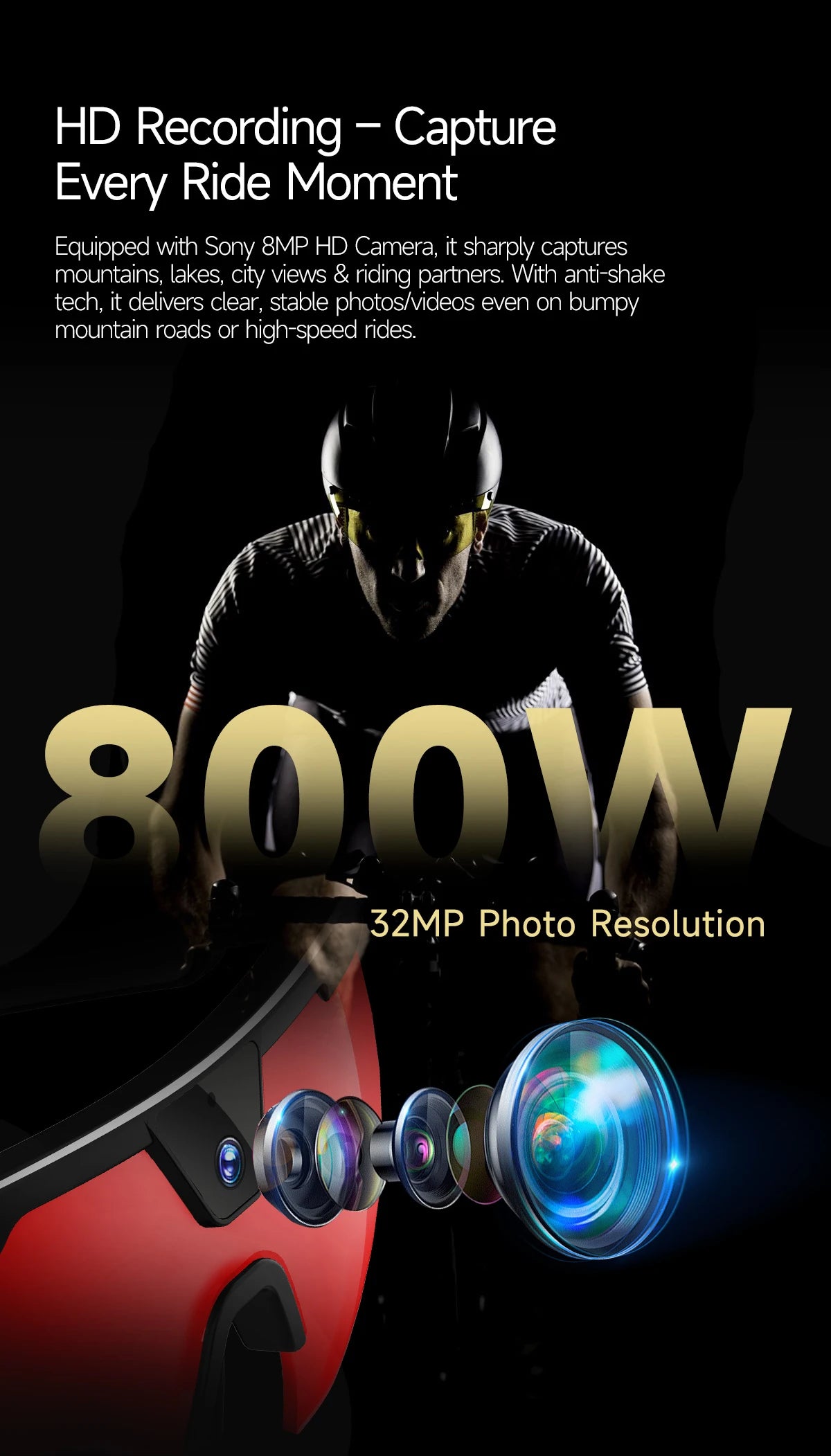 AI Smart Glasses with Camera  with built-in storage (no SD card required)deal for outdoor sports such as cycling skiing baseball