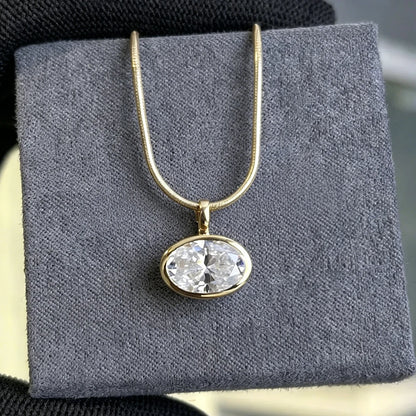 2/3/4CT East West Oval Cut Bezel Set Moissanite Pendant Necklace for Women Solitaire Diamond S925 Silver Neck Chain Fine Jewelry