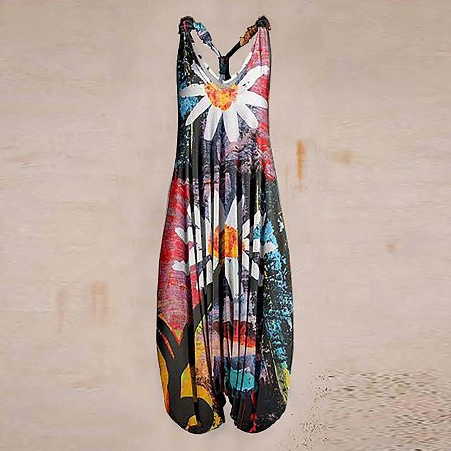 Wide Leg Bohemian Loose Overall Jumpsuit Ethnic Mandala Vintage Paisley Printing Women Rompers Backless Harem Bloomers Playsuit